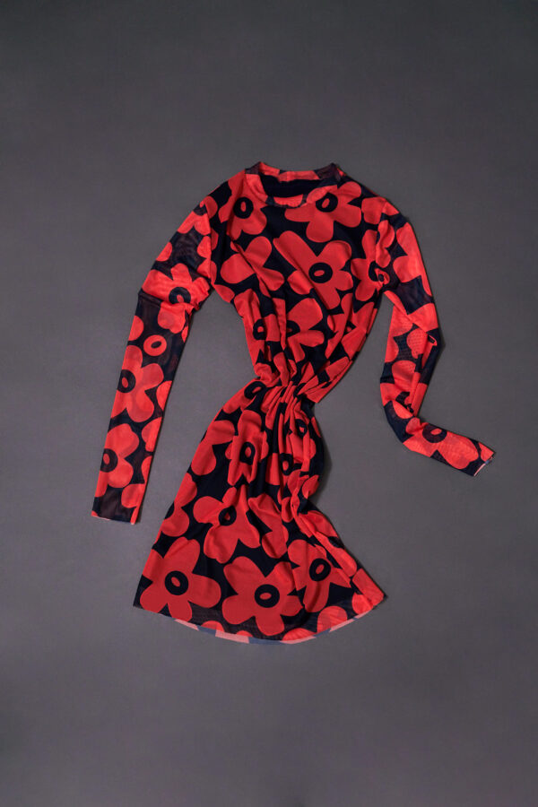 Mini Vestido de flores rojas de tul - Image 3